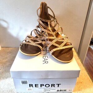 Gladiator LETICIA Rhinestone Sandals Size 8.5 Strappy Flat Report Beach Wedding